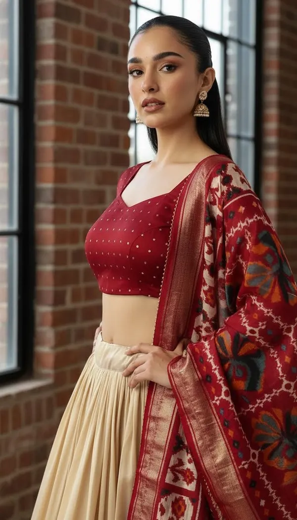 White_Dola_Silk_Patola_Print_Lehenga_Choli_For_Women