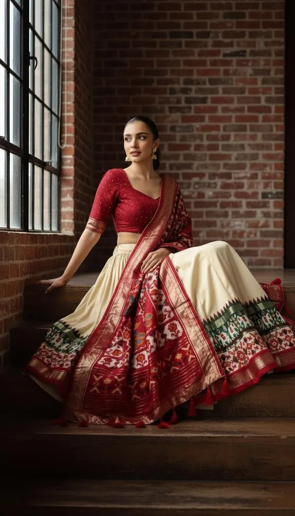 White_Dola_Silk_Patola_Print_Lehenga_Choli_For_Women