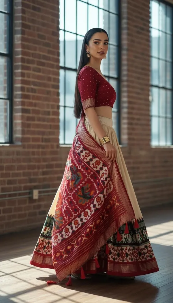 White_Dola_Silk_Patola_Print_Lehenga_Choli_For_Women