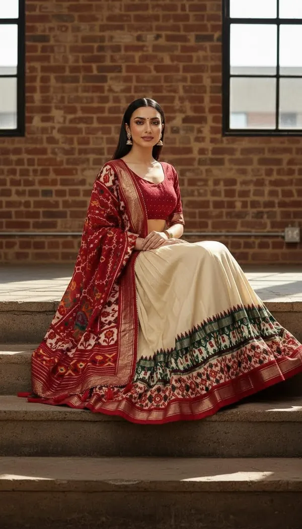 White_Dola_Silk_Patola_Print_Lehenga_Choli_For_Women