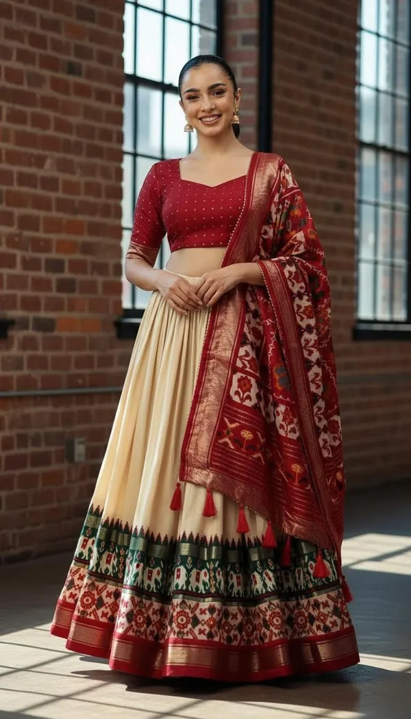White_Dola_Silk_Patola_Print_Lehenga_Choli_For_Women