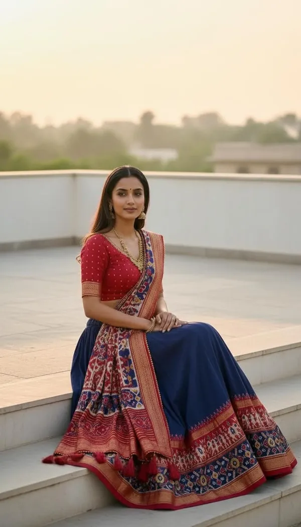 Navy_Blue_Dola_Silk_Patola_Foil_Print_Lehenga_Choli_For_Women