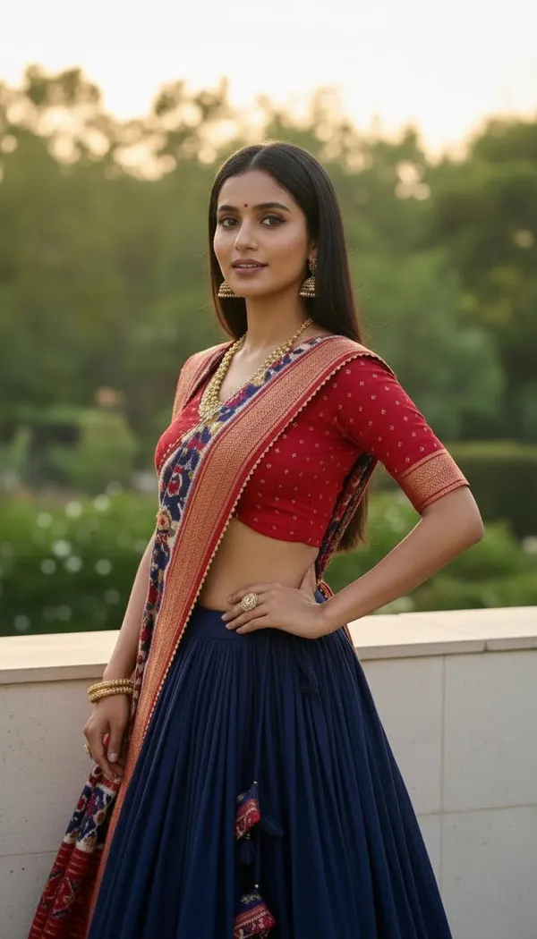 Navy_Blue_Dola_Silk_Patola_Foil_Print_Lehenga_Choli_For_Women