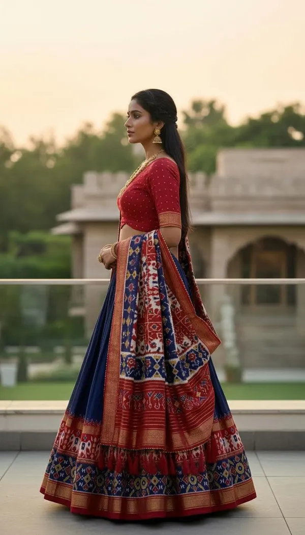 Navy_Blue_Dola_Silk_Patola_Foil_Print_Lehenga_Choli_For_Women