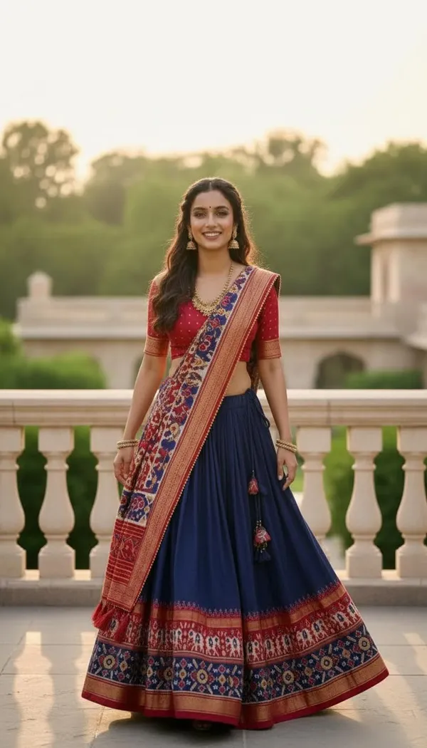 Navy_Blue_Dola_Silk_Patola_Foil_Print_Lehenga_Choli_For_Women