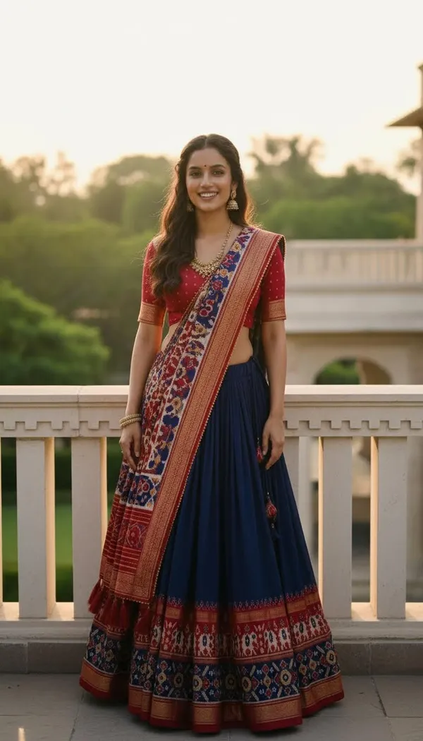 Navy_Blue_Dola_Silk_Patola_Foil_Print_Lehenga_Choli_For_Women
