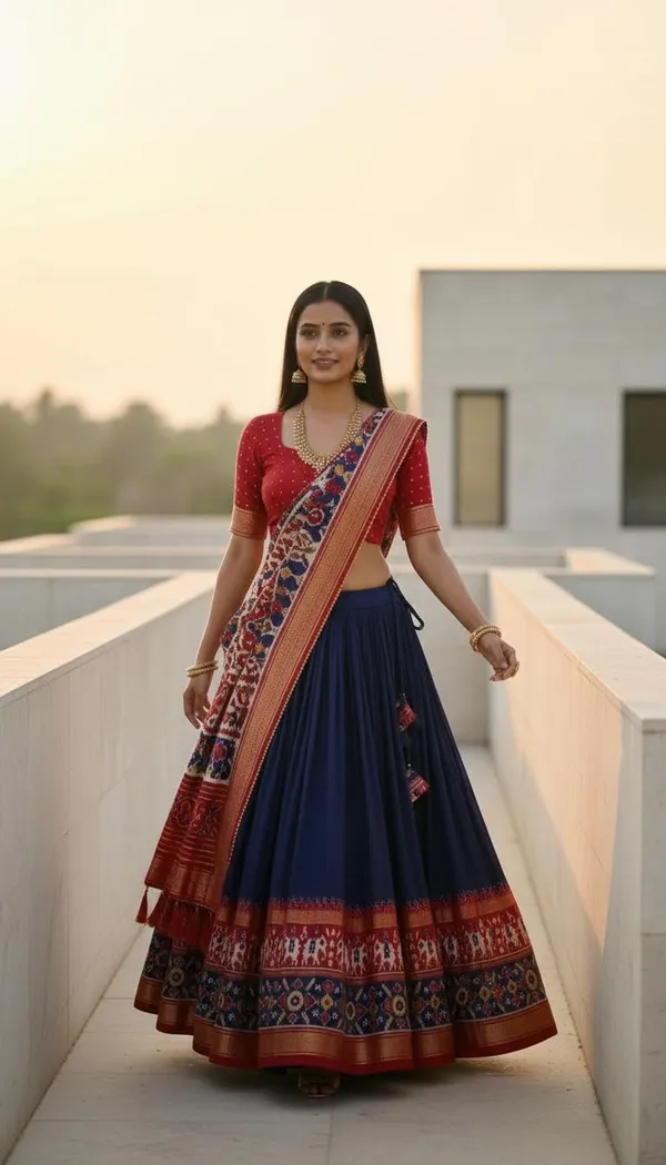 Navy_Blue_Dola_Silk_Patola_Foil_Print_Lehenga_Choli_For_Women