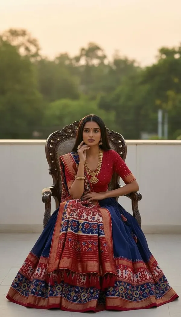 Navy_Blue_Dola_Silk_Patola_Foil_Print_Lehenga_Choli_For_Women