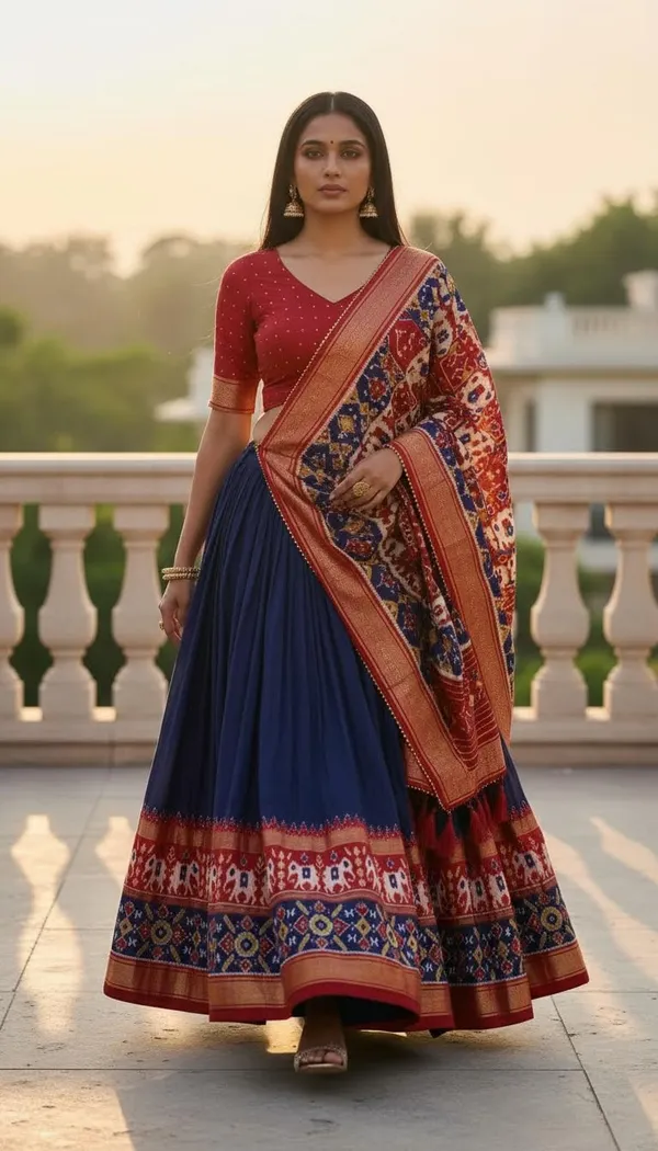 Navy_Blue_Dola_Silk_Patola_Foil_Print_Lehenga_Choli_For_Women