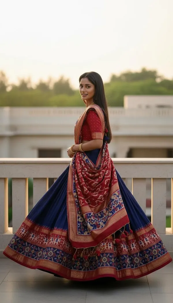 Navy_Blue_Dola_Silk_Patola_Foil_Print_Lehenga_Choli_For_Women
