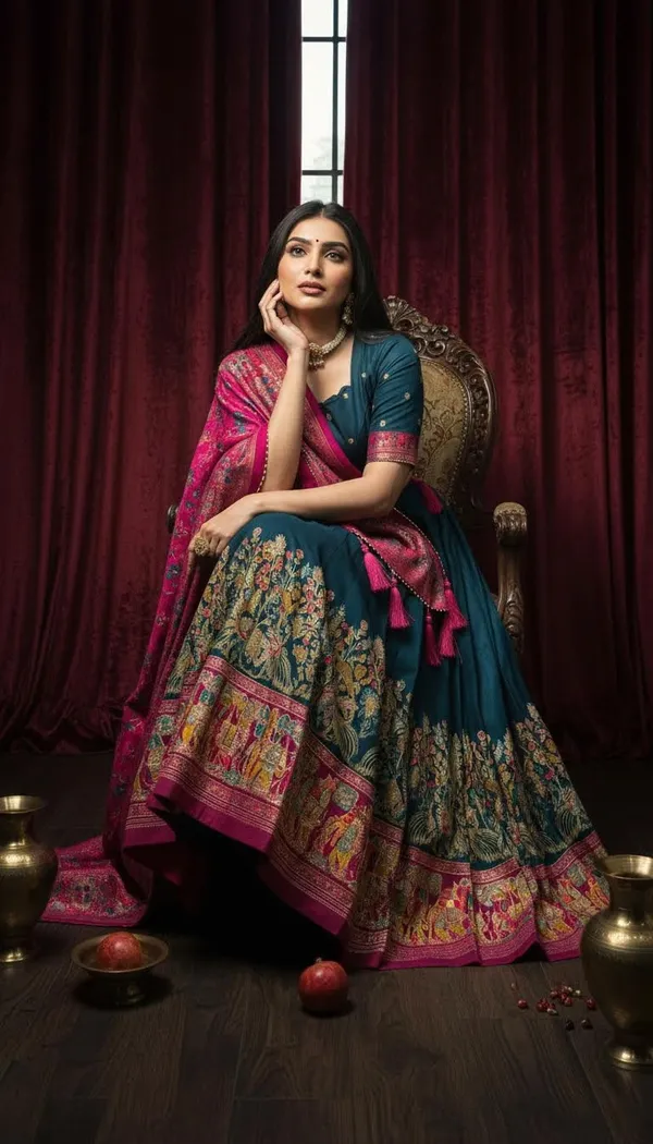 Navy_Blue_Dola_Silk_Patola_Print_Lehenga_Choli_For_Women