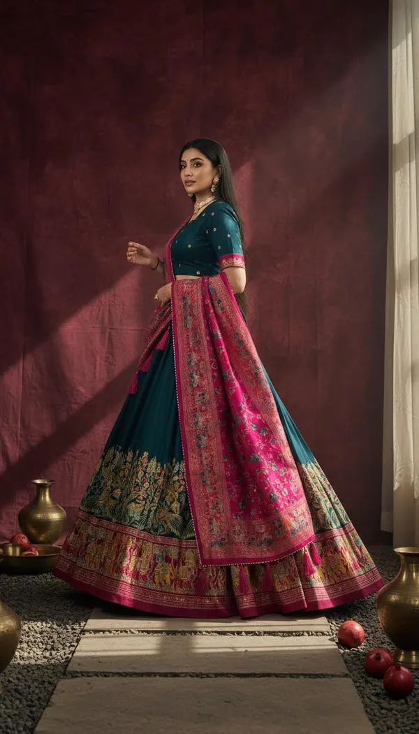 Navy_Blue_Dola_Silk_Patola_Print_Lehenga_Choli_For_Women
