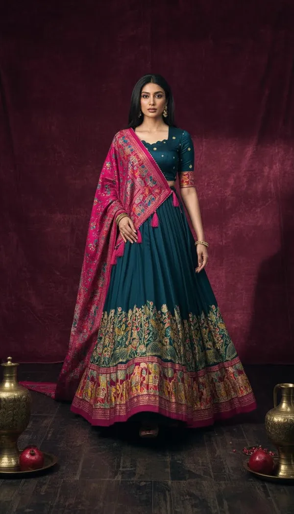 Navy_Blue_Dola_Silk_Patola_Print_Lehenga_Choli_For_Women