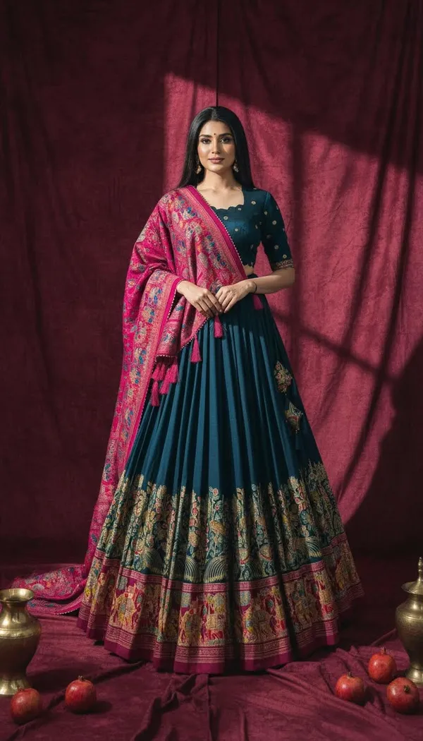Navy_Blue_Dola_Silk_Patola_Print_Lehenga_Choli_For_Women