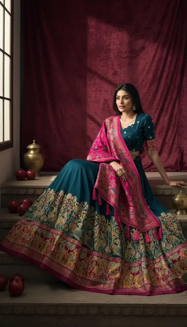 Navy_Blue_Dola_Silk_Patola_Print_Lehenga_Choli_For_Women