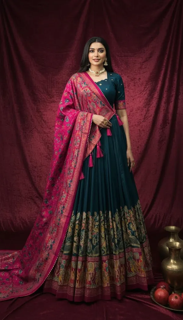 Navy_Blue_Dola_Silk_Patola_Print_Lehenga_Choli_For_Women