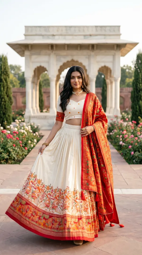 White_Dola_Silk_Patola_Print_Lehenga_Choli_For_Women