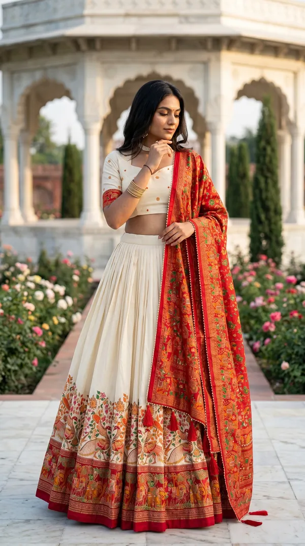 White_Dola_Silk_Patola_Print_Lehenga_Choli_For_Women