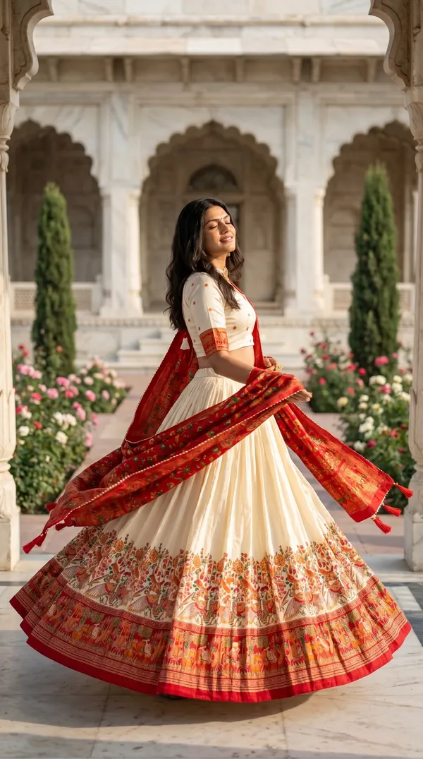 White_Dola_Silk_Patola_Print_Lehenga_Choli_For_Women