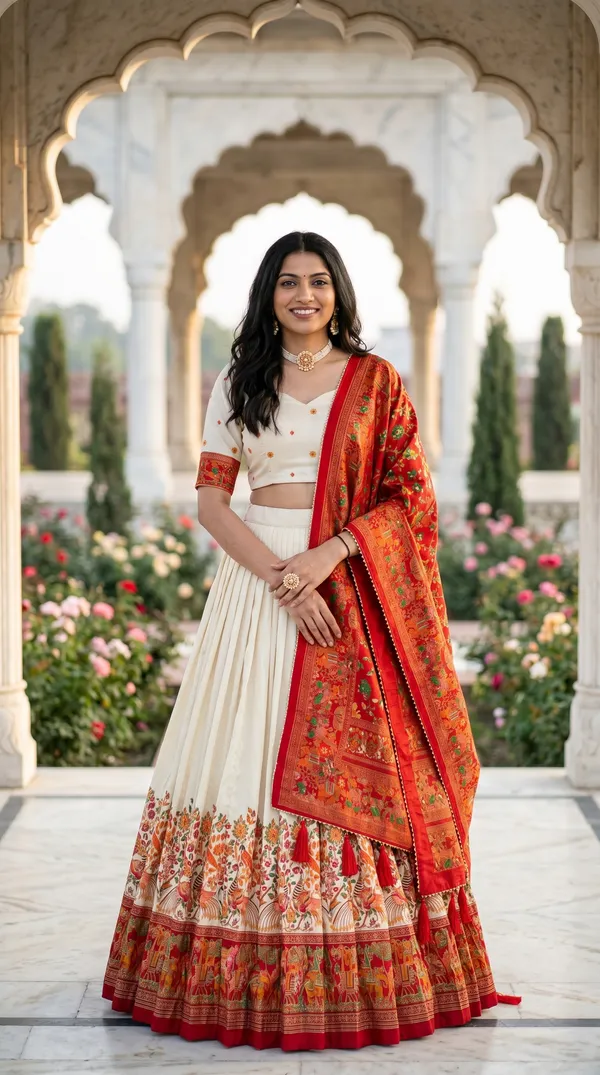 White_Dola_Silk_Patola_Print_Lehenga_Choli_For_Women