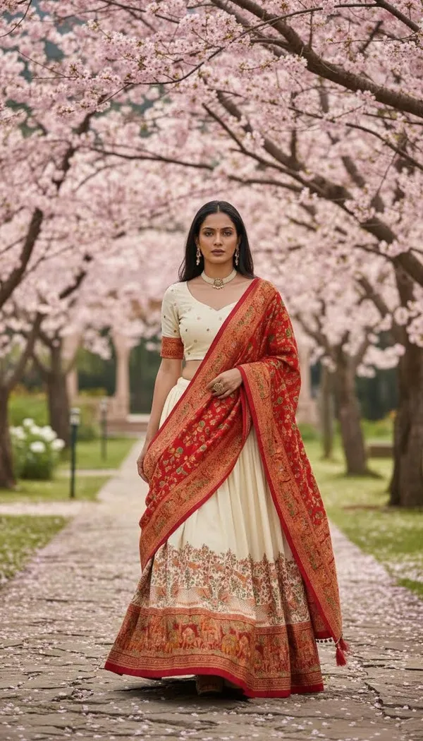 White_Dola_Silk_Patola_Print_Lehenga_Choli_For_Women