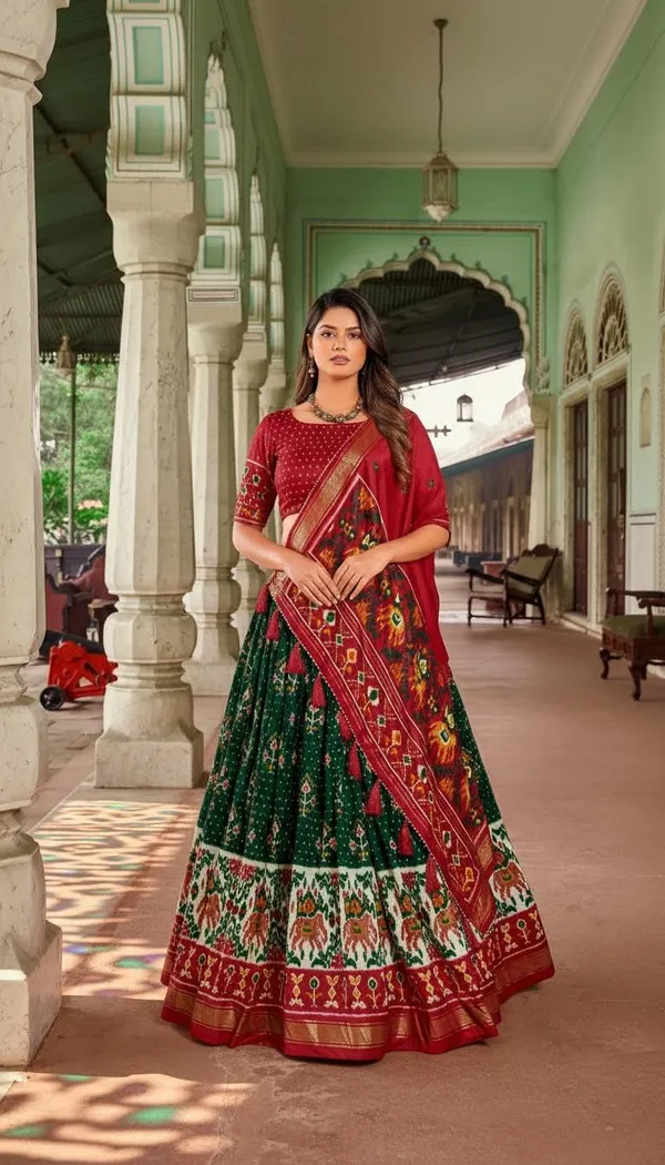 Green_Dola_Silk_Patola_Print_Lehenga_Choli_For_Women