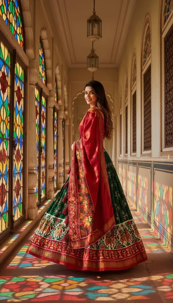 Green_Dola_Silk_Patola_Print_Lehenga_Choli_For_Women