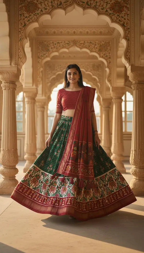 Green_Dola_Silk_Patola_Print_Lehenga_Choli_For_Women