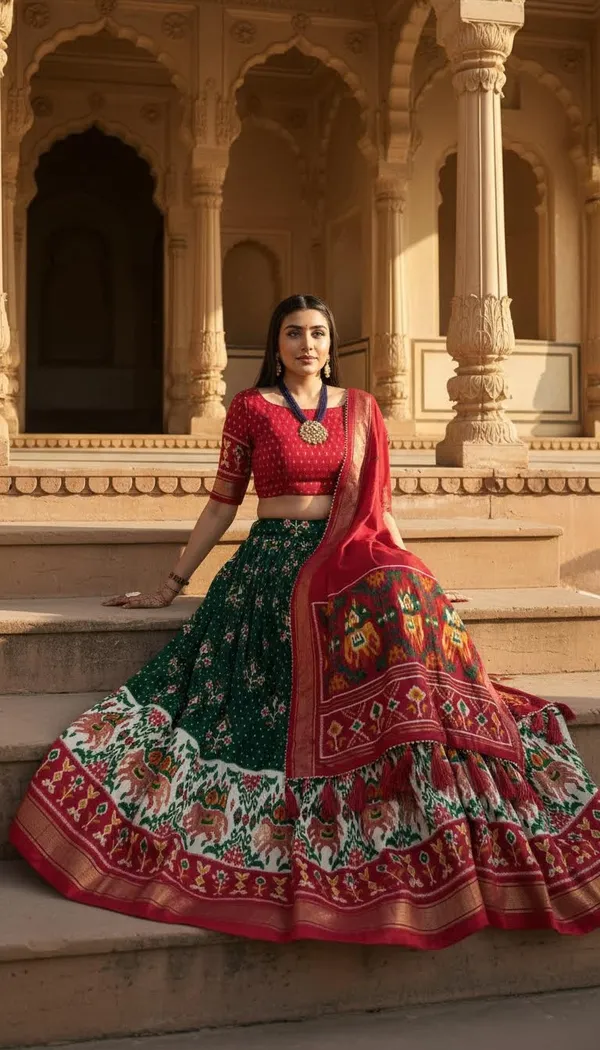 Green_Dola_Silk_Patola_Print_Lehenga_Choli_For_Women
