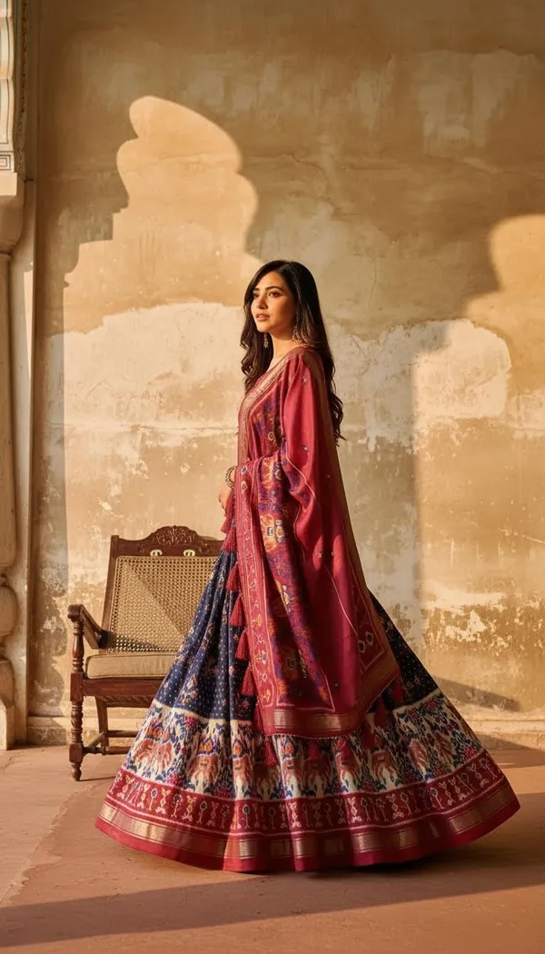Navy_Blue_Dola_Silk_Patola_Print_Lehenga_Choli_For_Women