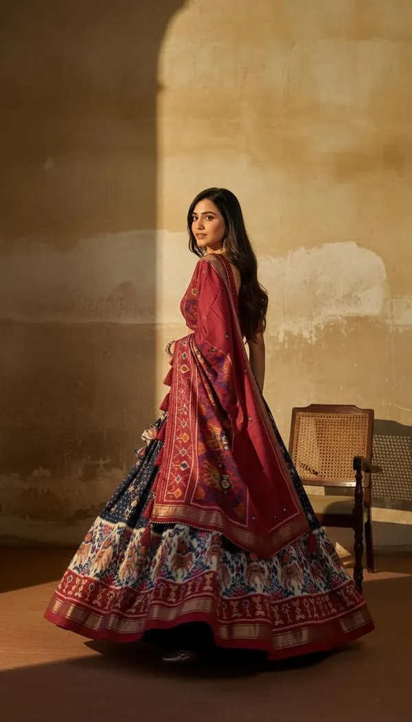 Navy_Blue_Dola_Silk_Patola_Print_Lehenga_Choli_For_Women