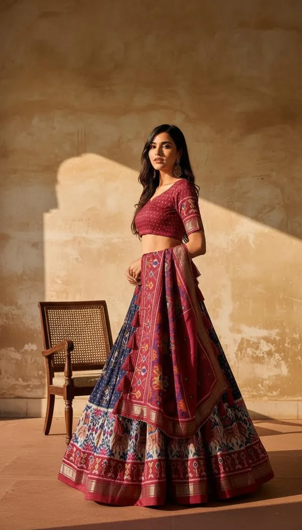Navy_Blue_Dola_Silk_Patola_Print_Lehenga_Choli_For_Women
