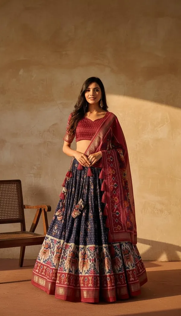 Navy_Blue_Dola_Silk_Patola_Print_Lehenga_Choli_For_Women
