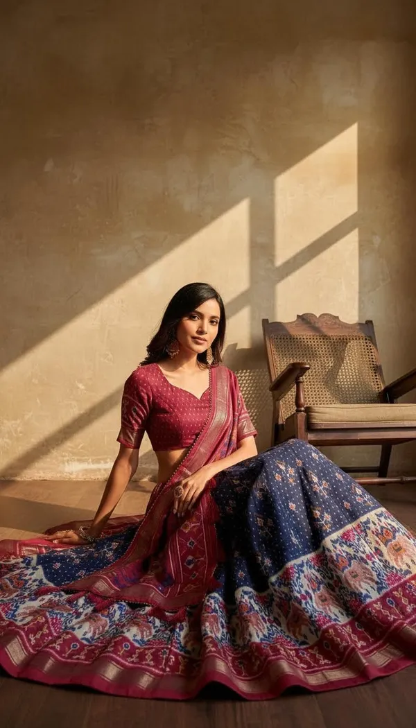 Navy_Blue_Dola_Silk_Patola_Print_Lehenga_Choli_For_Women