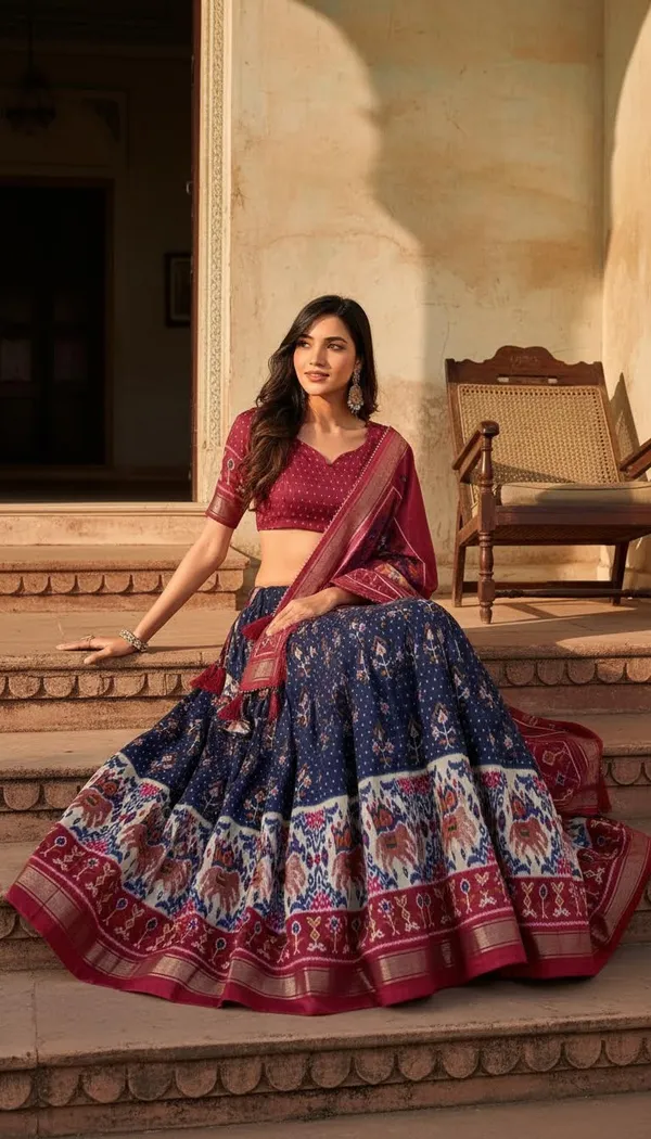 Navy_Blue_Dola_Silk_Patola_Print_Lehenga_Choli_For_Women