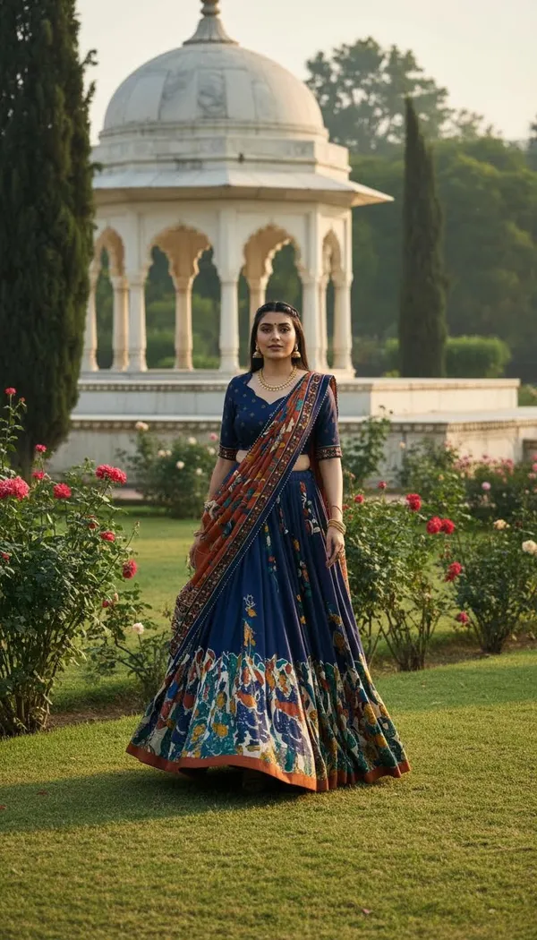 Navy_Blue_Dola_Silk_Patola_Print_Lehenga_Choli_For_Women
