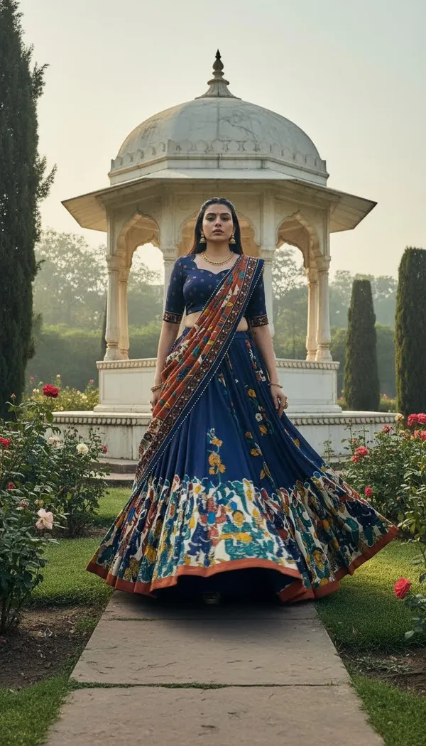 Navy_Blue_Dola_Silk_Patola_Print_Lehenga_Choli_For_Women