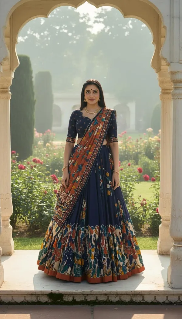 Navy_Blue_Dola_Silk_Patola_Print_Lehenga_Choli_For_Women