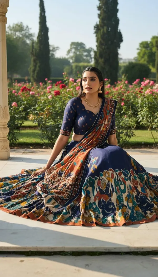 Navy_Blue_Dola_Silk_Patola_Print_Lehenga_Choli_For_Women