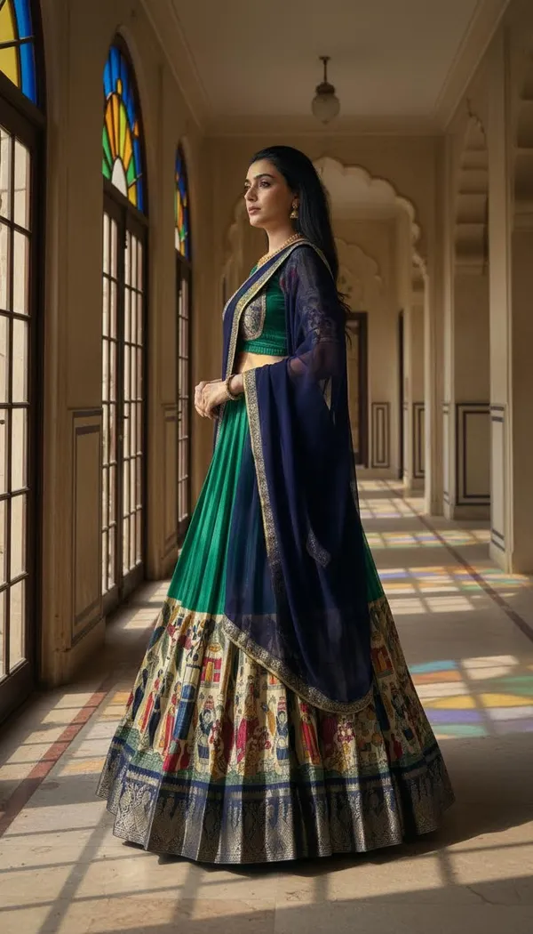 Rama_Green_Dola_Silk_Patola_Print_Lehenga_Choli_For_Women