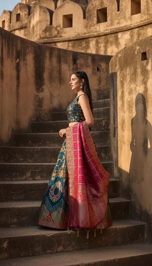 Blue_Dola_Silk_Jacquard_Semi-Stitched_Lehenga_Choli_For_Women