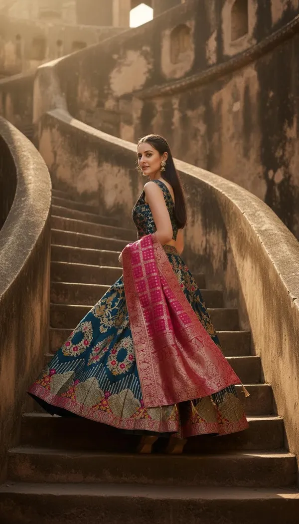 Blue_Dola_Silk_Jacquard_Semi-Stitched_Lehenga_Choli_For_Women