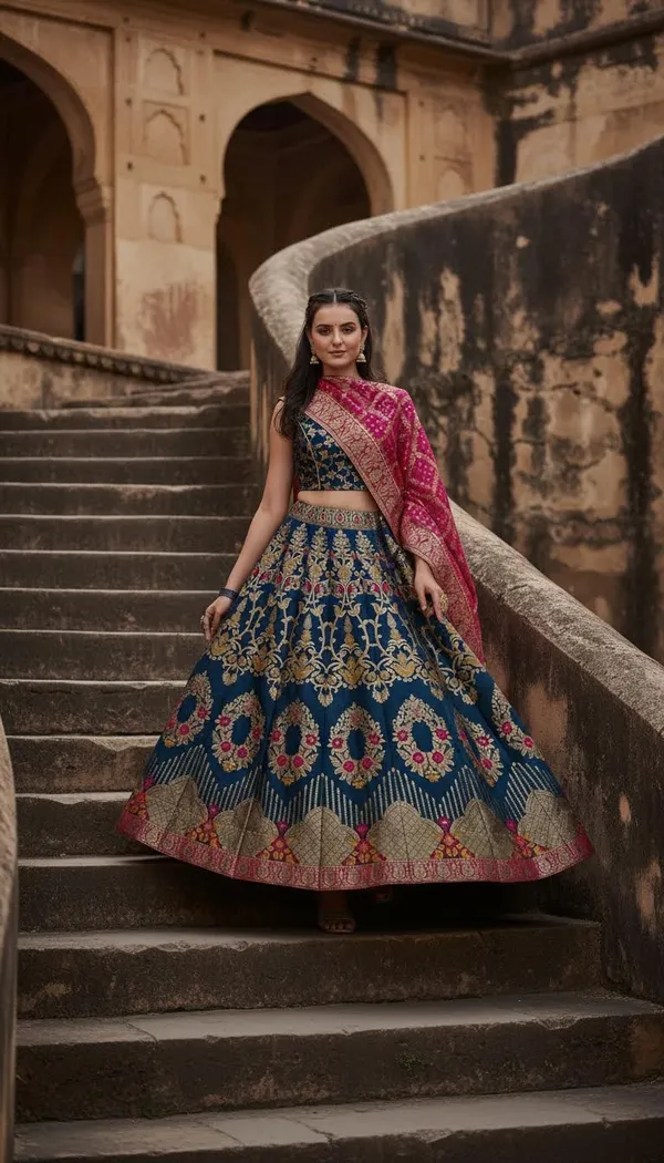 Blue_Dola_Silk_Jacquard_Semi-Stitched_Lehenga_Choli_For_Women