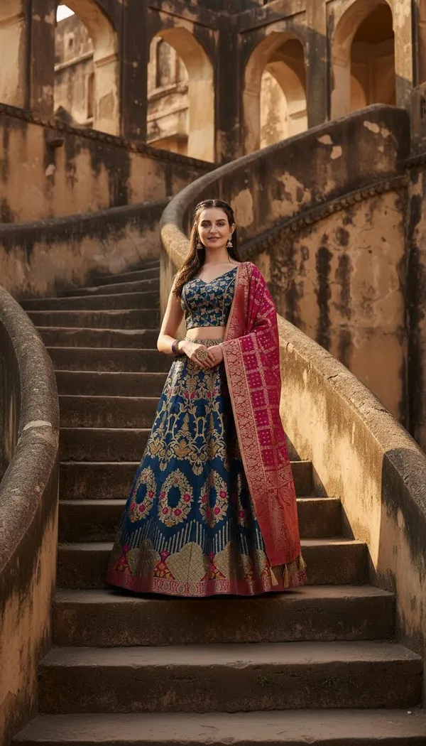 Blue_Dola_Silk_Jacquard_Semi-Stitched_Lehenga_Choli_For_Women