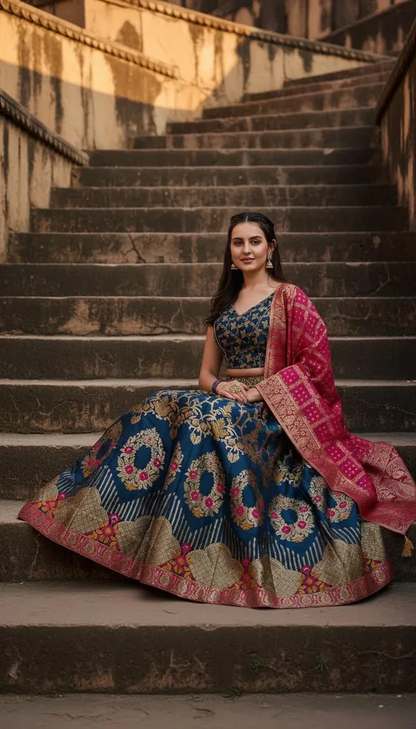 Blue_Dola_Silk_Jacquard_Semi-Stitched_Lehenga_Choli_For_Women