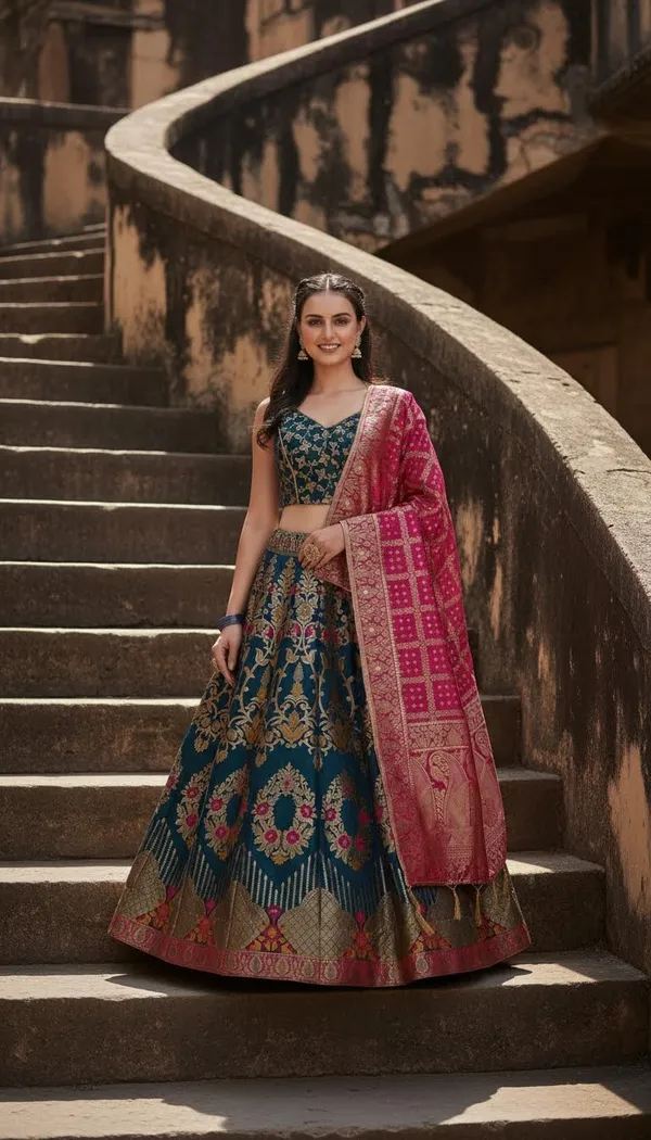 Blue_Dola_Silk_Jacquard_Semi-Stitched_Lehenga_Choli_For_Women