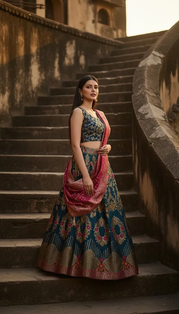 Blue_Dola_Silk_Jacquard_Semi-Stitched_Lehenga_Choli_For_Women