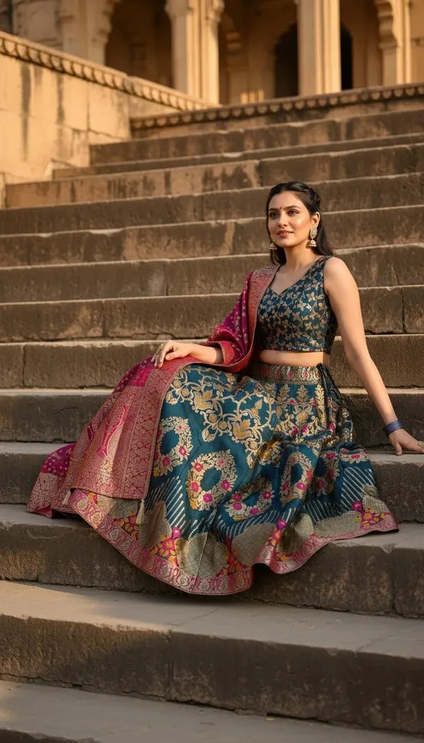 Blue_Dola_Silk_Jacquard_Semi-Stitched_Lehenga_Choli_For_Women