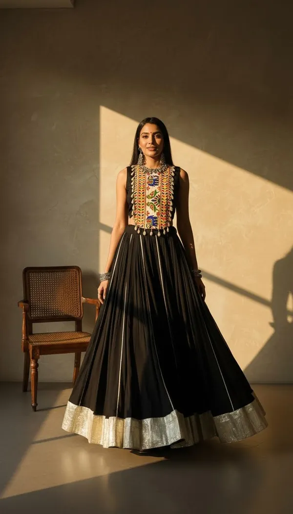 Black_Rayon_Gamthi_Work_Lehenga_Choli_For_Women