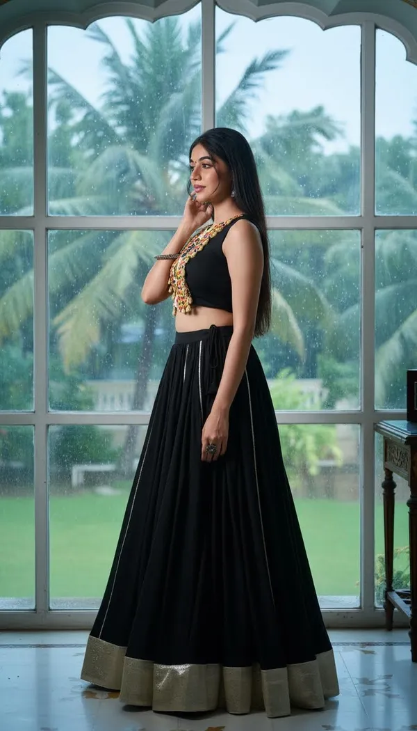 Black_Rayon_Gamthi_Work_Lehenga_Choli_For_Women